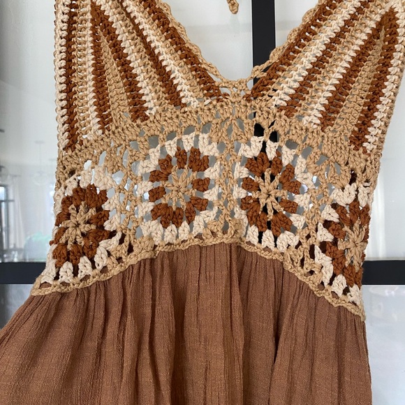 Cider boho Brown Crochet Maxi summer Dress - Picture 5 of 9